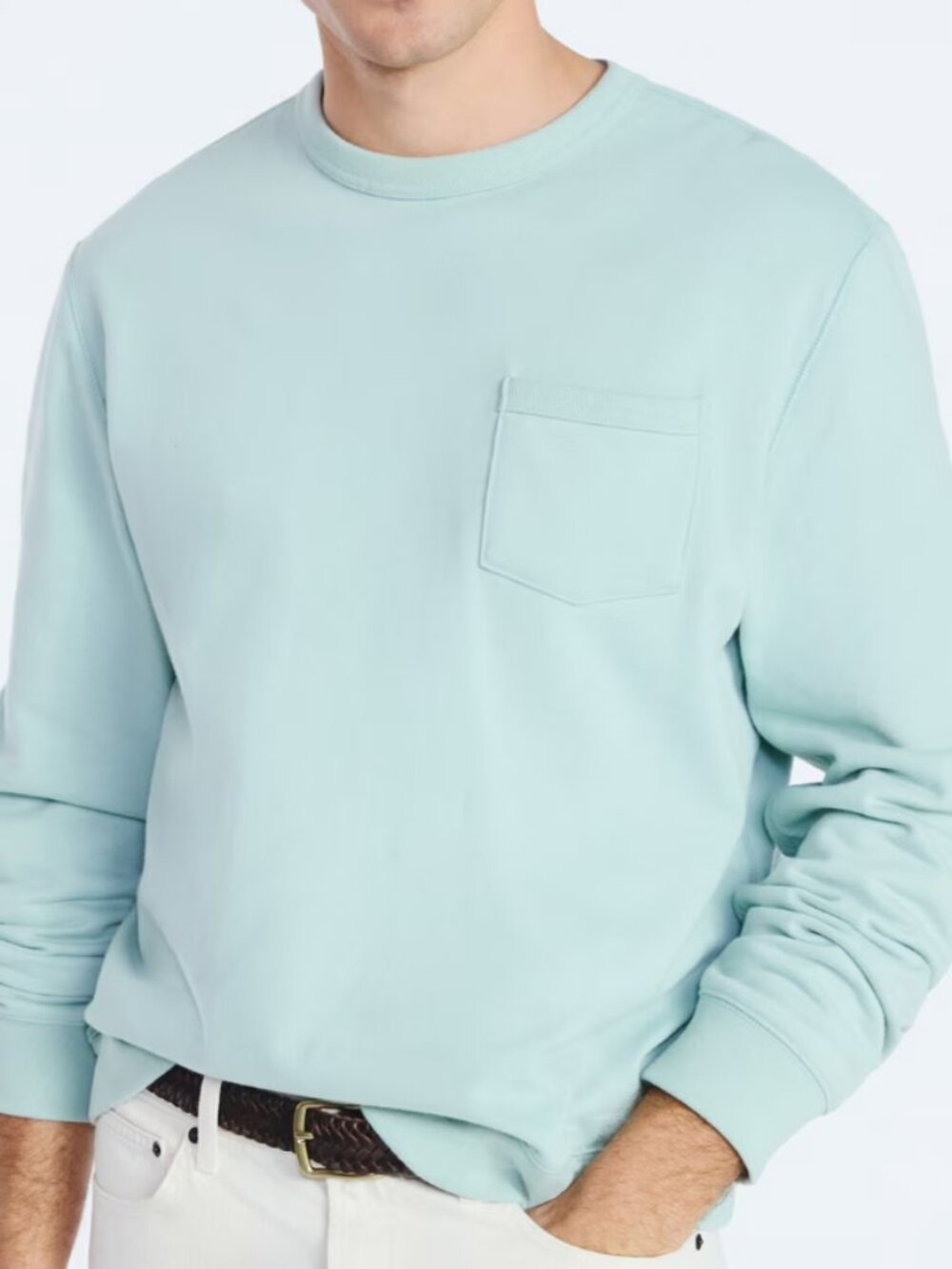 Free Assembly Men's Fleece Crew Long Sleeve Pullover Sweatshirt, Aqua, L or 2XL